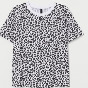 White-Leopard Print Jersey T-Shirt.